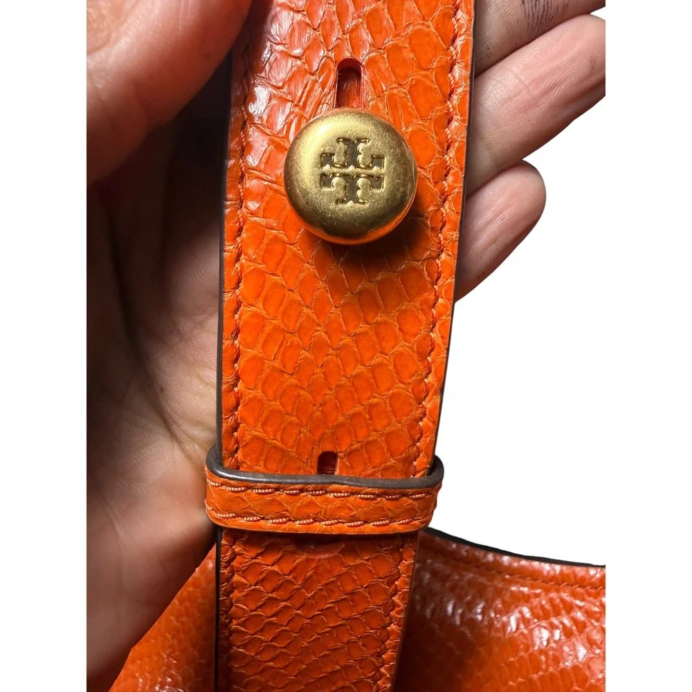 Tory Burch James Snake Large Saddle Bag Pomander Orange OS